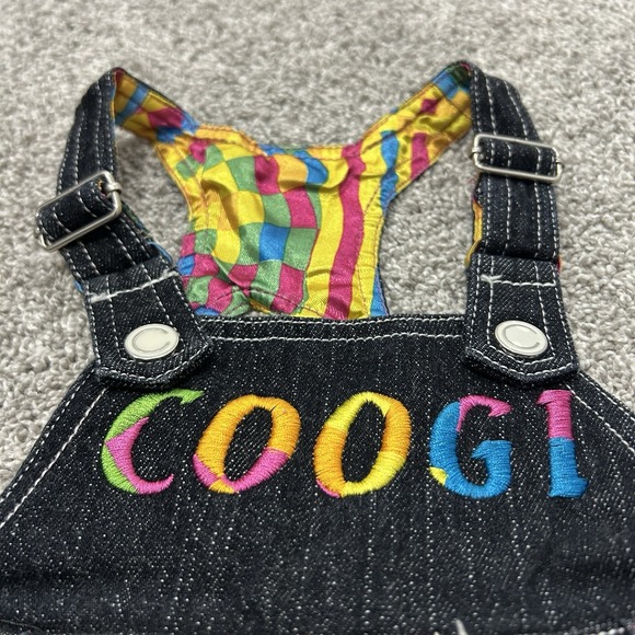 Coogi Baby Vintage Denim Overall Dress Rainbow Embroidered 90s Y2K Collectible - Picture 2 of 8